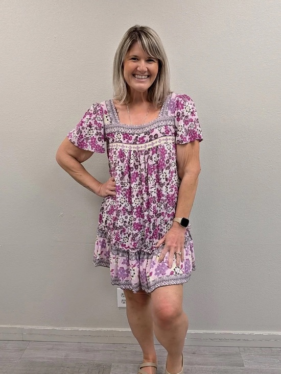 JODIFL Dresses & Skirts - JODIFL Purple Floral Print Babydoll Mini Dress - Size Medium